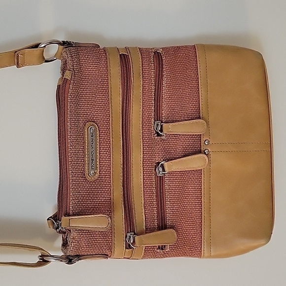 Vtg STONE MOUNTAIN Canvas Faux Leather Three Compartment Carpet Shoulder Bag - Picture 10 of 16